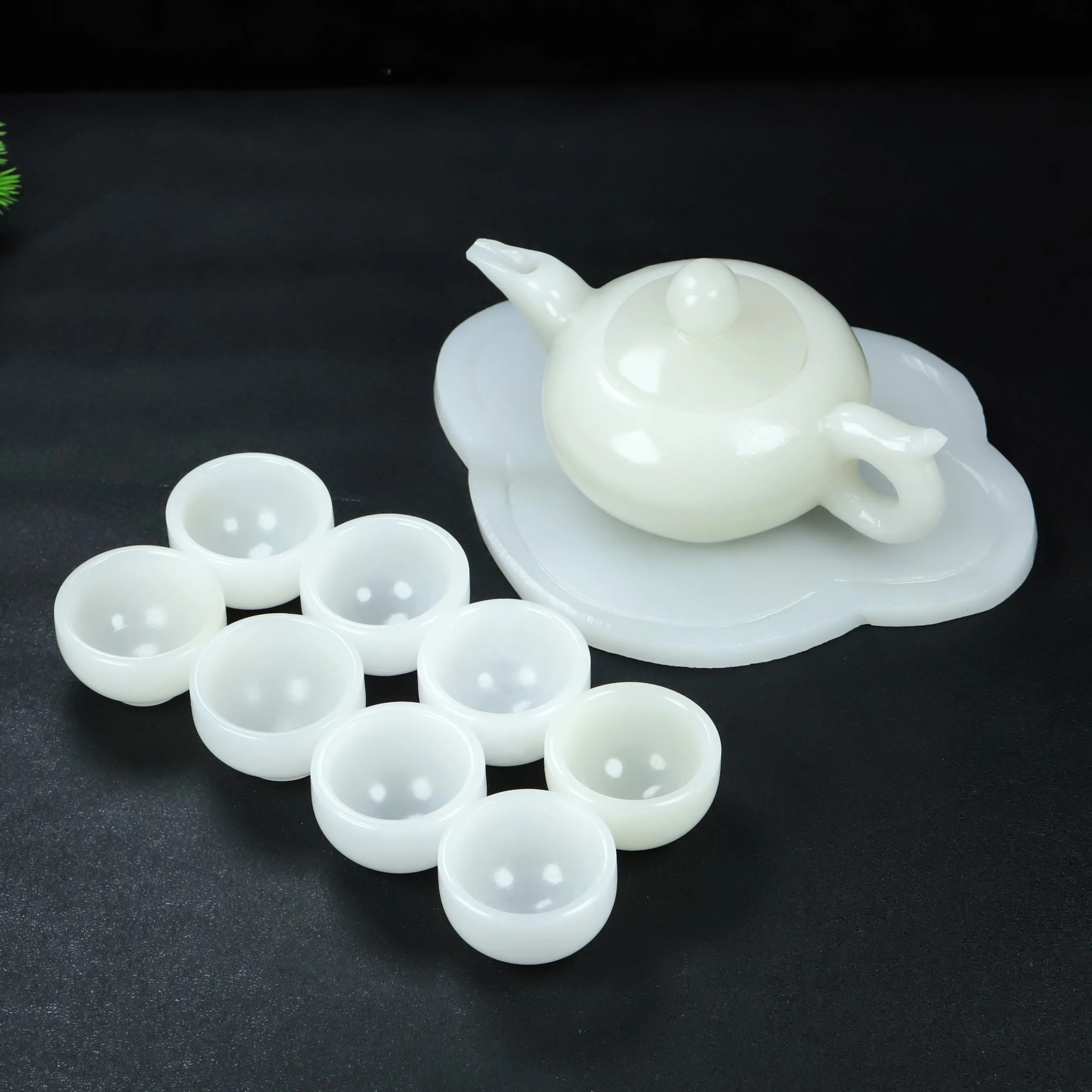 Exquisite Chinese Natural Afghanistan white jade teapot and small cups