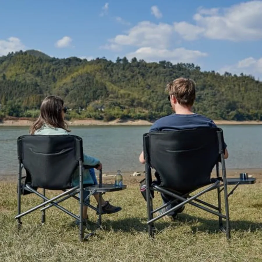 Aluminum Oversized Camping Chair For Outdoor Use, Silver, Supports 400 Lbs With Enhanced Stability And Breathable Mesh Back
