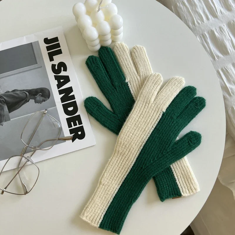 أزياء الشتاء قفازات محبوكة شاشة تعمل باللمس عالية الجودة القفاز رشاقته الدافئة الكشمير نغمتين قفازات للنساء #5