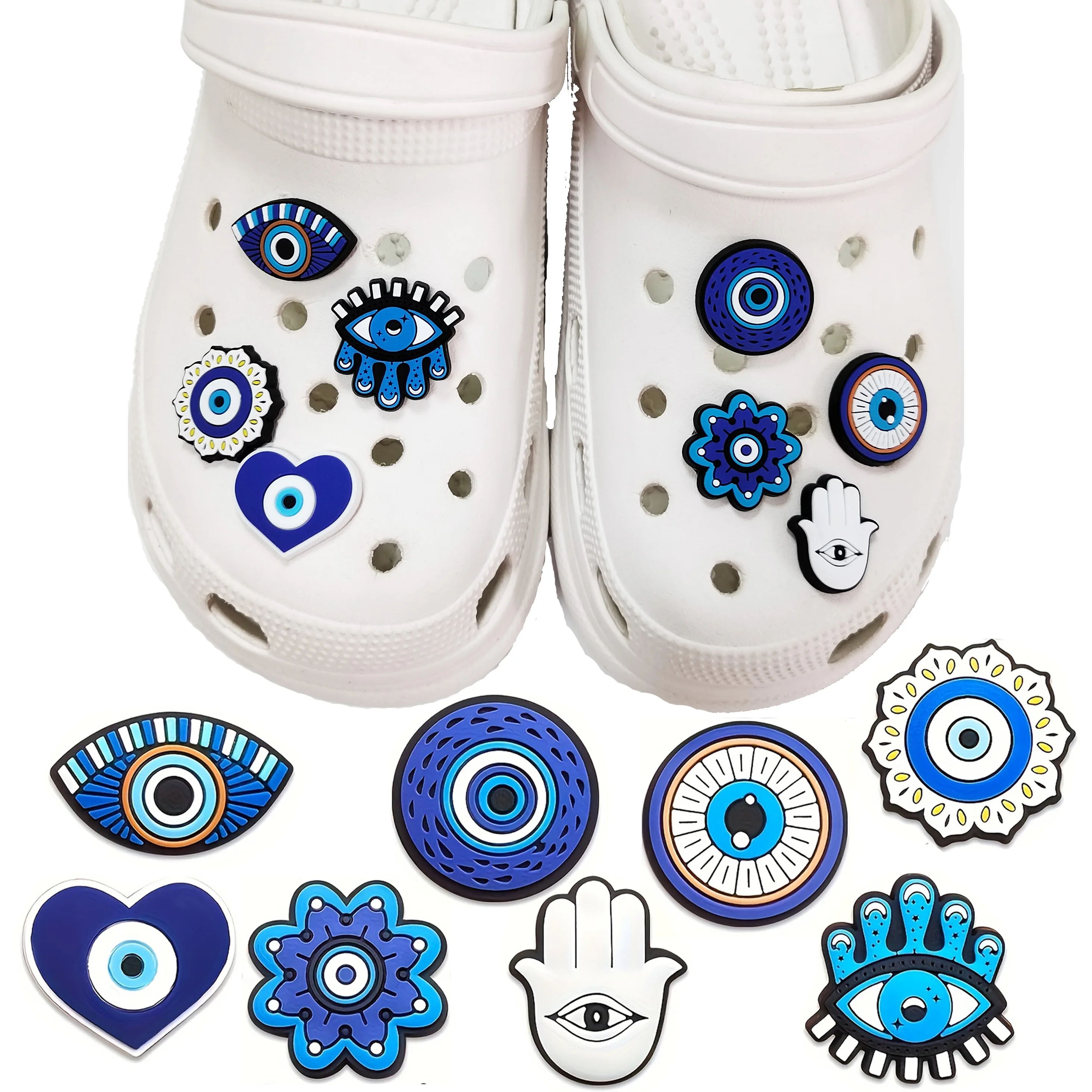8 Pieces Cartoon Evil Eye Theme Accessories Set for Shoes, Bags, Wristbands, and Decorations, Removable Creative DIY Accessories