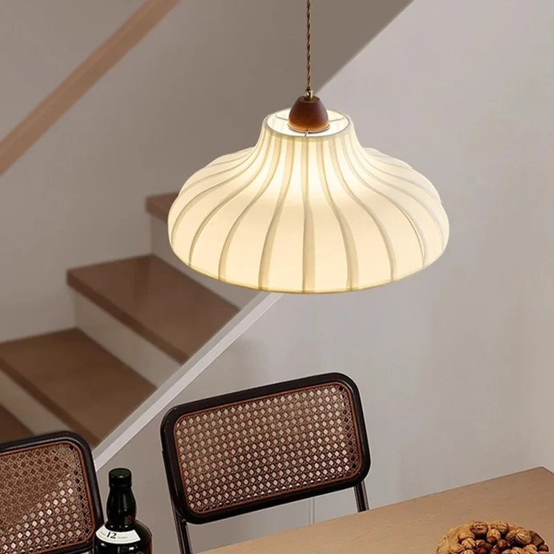 

2026 for Nordic French style solid wood pendant light for living room bedroom dining table bar retro wabi sabi design