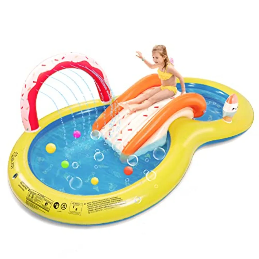 Piscina Inflable para Niños de 101 x 57 x 24 Pulgadas, Centro de Juegos con Tobogán Desmontable para Piscina de Pelotas con Aspersor para Uso en Interiores, Fácil de Instalar