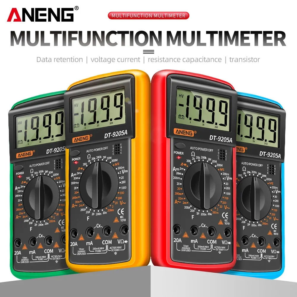 ANENG-DT9205A Multímetro Digital, Transistor AC/DC Tester, Medidor de Teste Elétrico NCV, Analógico Profissional Multímetro de Alcance Automático