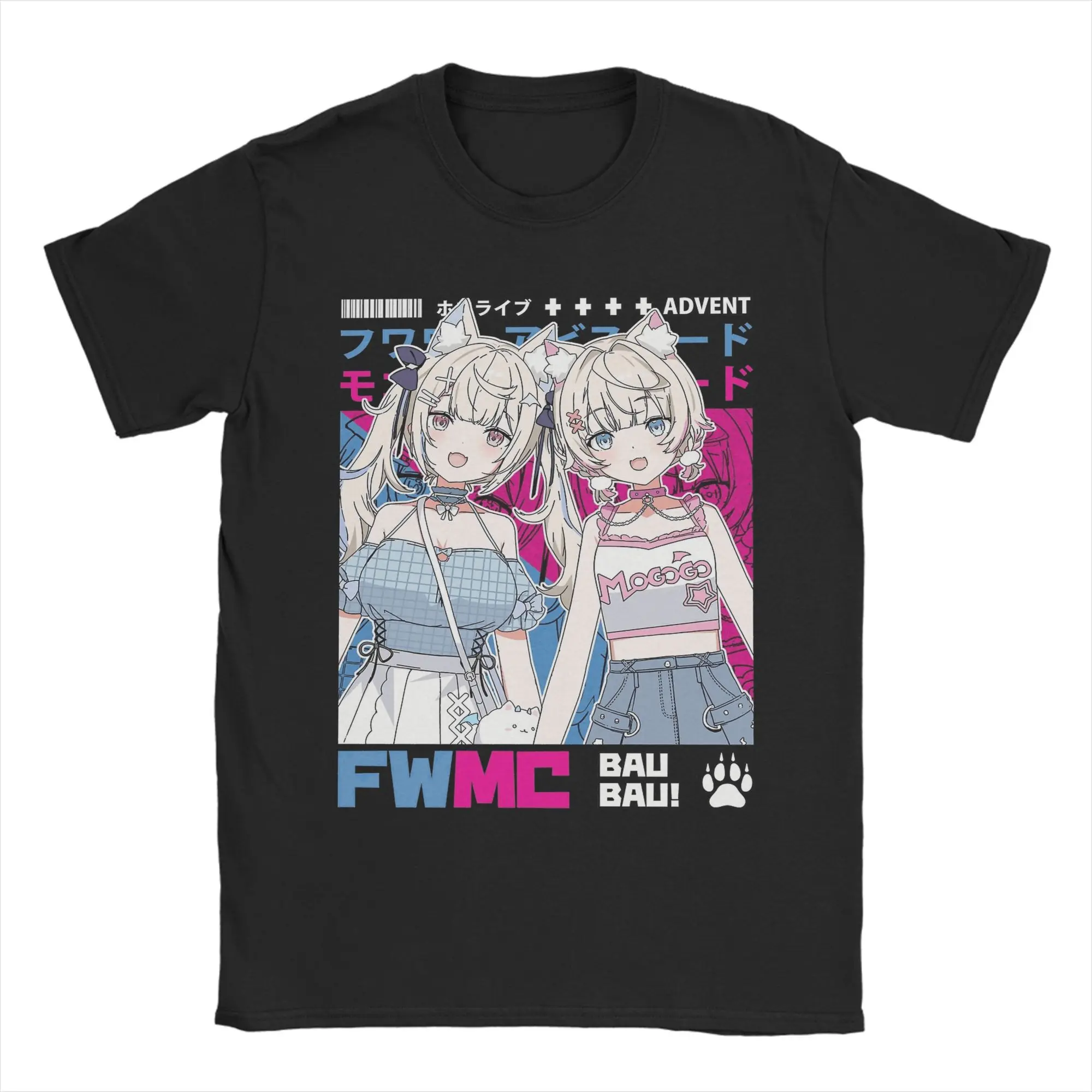 FuwaMoco Advent BauBau T-Shirt Men  Vintage Pure Cotton Tee Shirt Crew Neck Short Sleeve T Shirt Printing Clothes