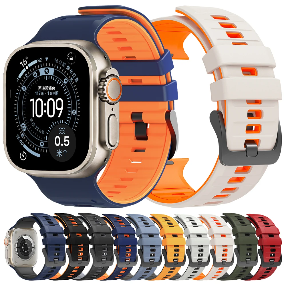 Zweifarbiges Silikonarmband für Apple Watch Ultra 2 3 49mm, Armband für iWatch SE 5 6 7 8 9 10 11 44mm 45mm 46mm