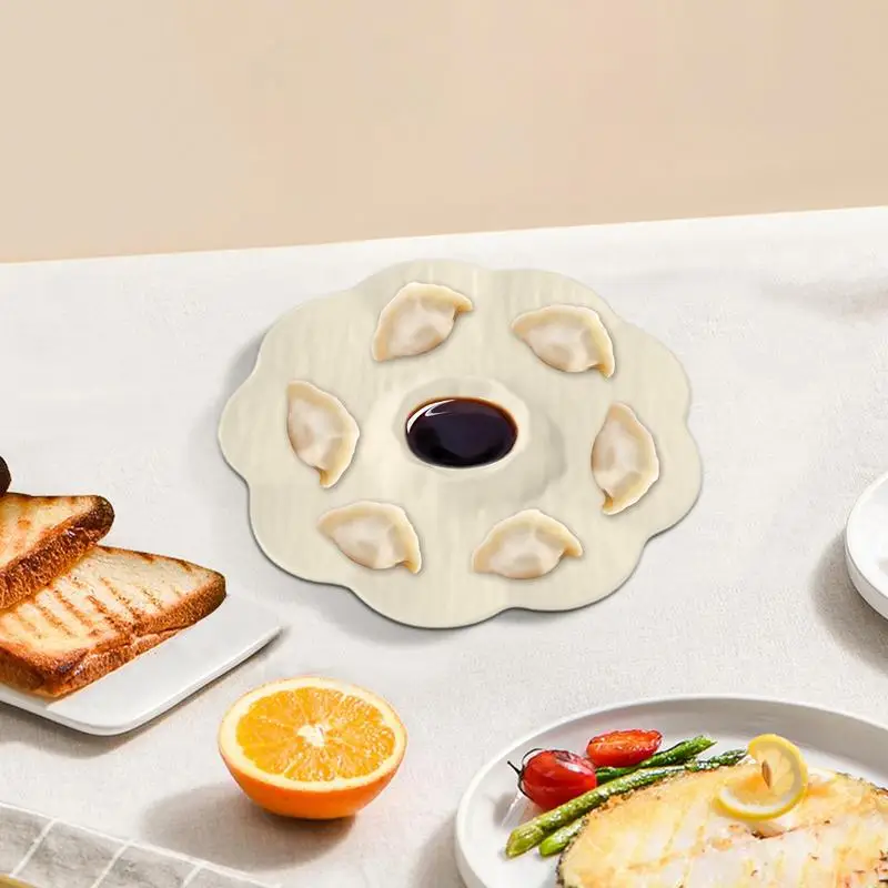 Flower Sauce Dishes Reusable Seasoning Tray Sauce Bowl Dumpling Plates With Sauce Compartment For Home Wedding Family Gathering