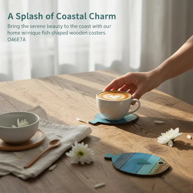 6pcs/set 2D Fish-Shaped Wooden Coasters Anti-skidding Heat-Resistant Beach-Themed Kitchen Decoration Maritime Style Coffee Shop