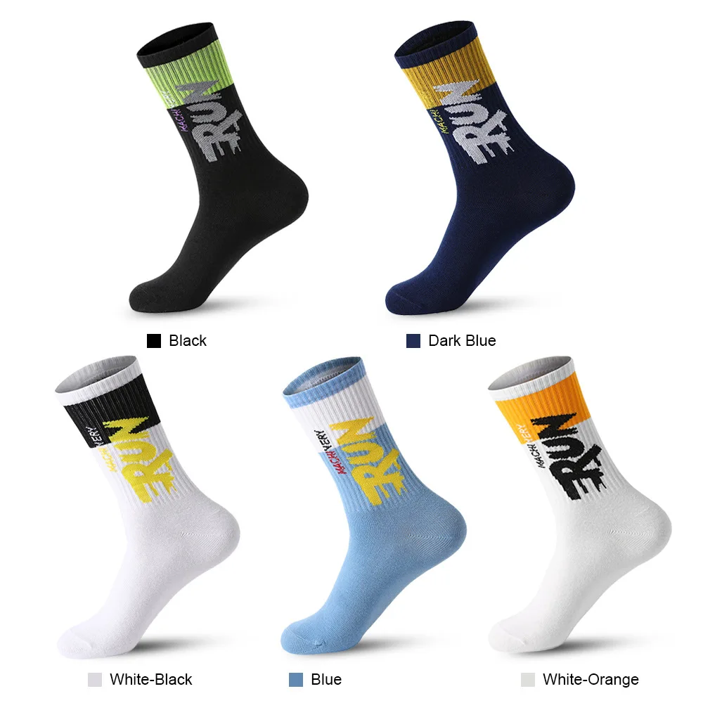 

5 Pairs Men's Long Socks Street Style Graffiti 100% Cotton Running Sports Hiking Socks Four Season Anti-Odor Campaign Tube Socks