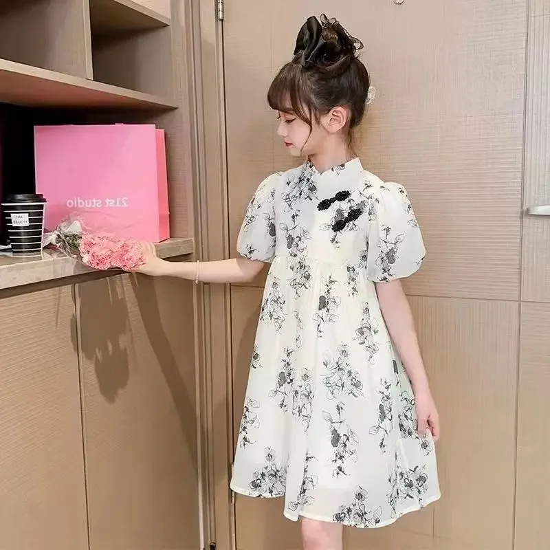 الأطفال الأميرة النمط الصيني فيستدو في سن المراهقة 10 11 12 سنة موضة طفلة فستان الصيف عادية الاطفال الشيفون شيونغسام فساتين #1