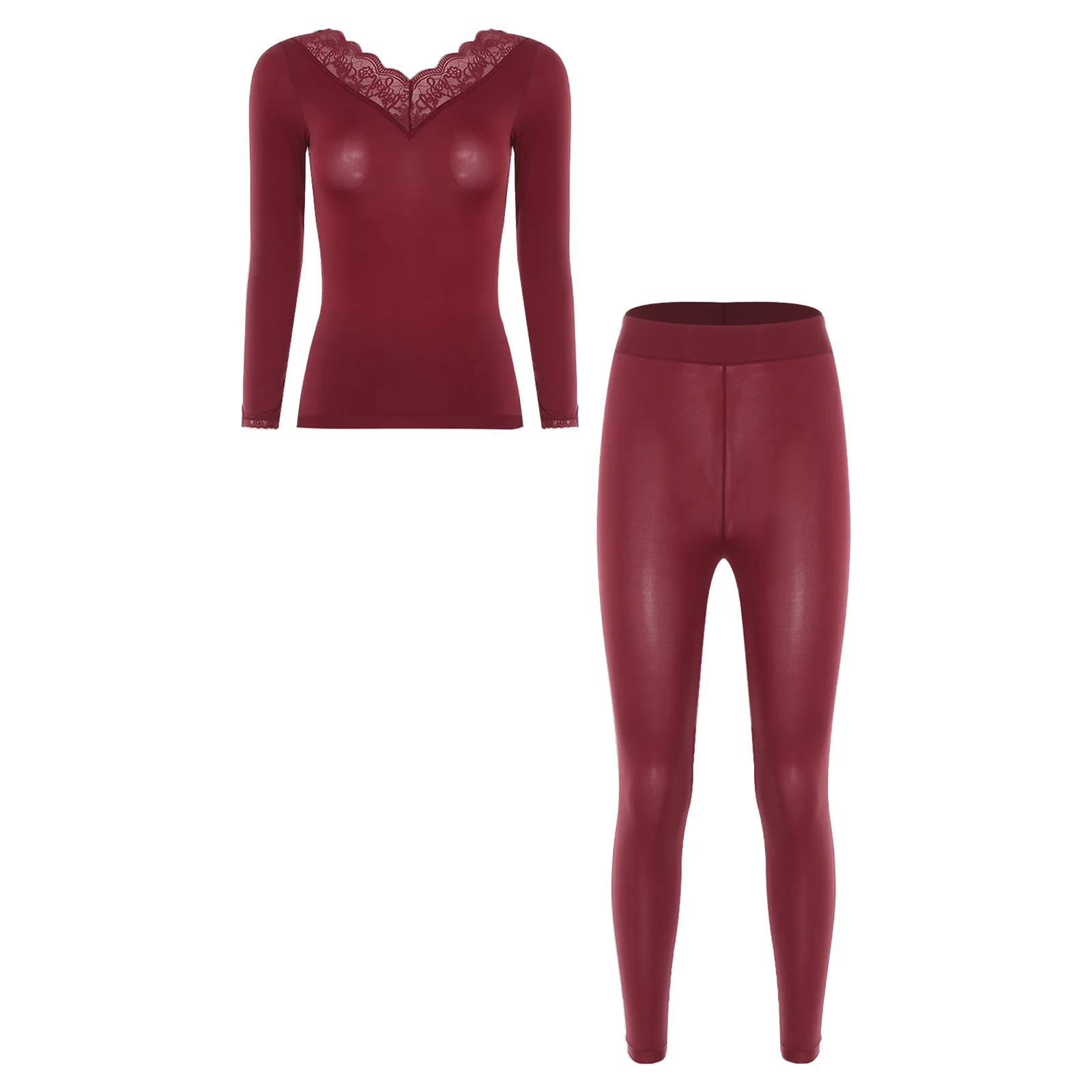 Women Lingerie Sets Sleeping Thermal Base Layer Outfit Long Sleeve Reversible T-shirt Top and Leggings for Homewear Daily Casual