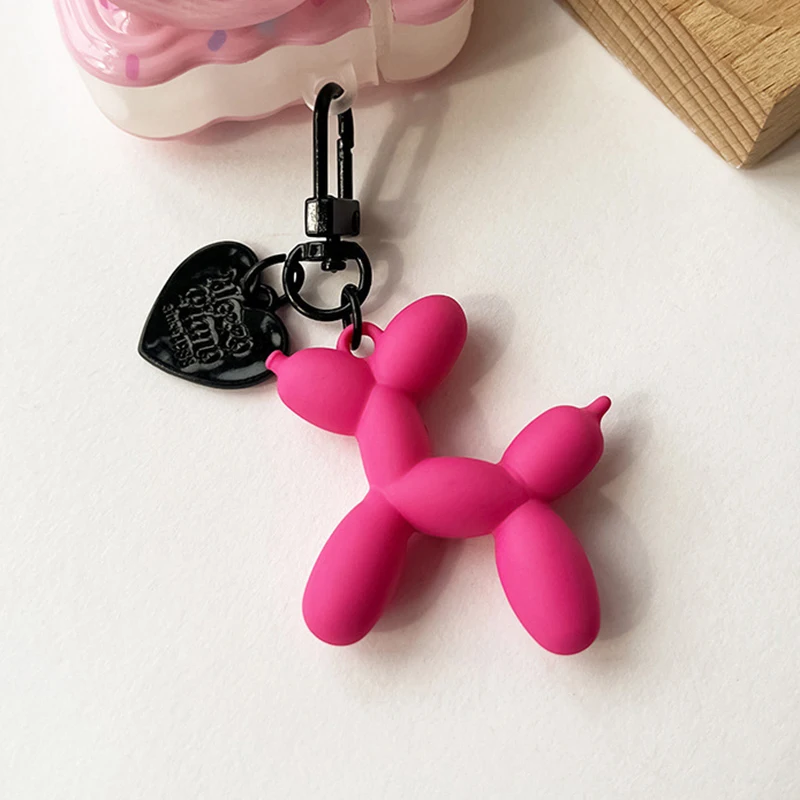 Dark Punk Balloon Dog Resin Key Chain Cartoon Black Heart Chains Keyring Car Bag Phone Pendant Keychain for Women Couple Gifts