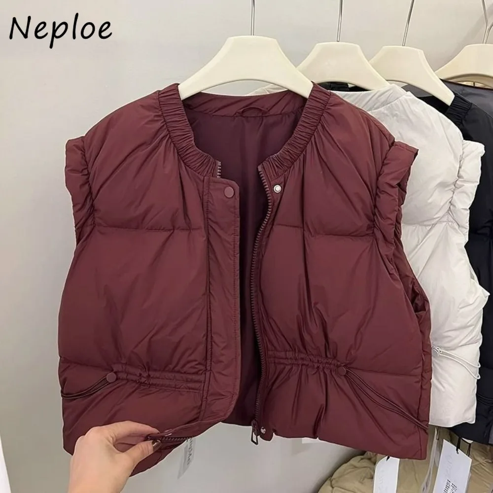

Neploe Short Small Fellow Warm Thicked Women Clothing Europe Thin Sleeveless Drawstring Coat Moda Hot Sell All-match New Jacket