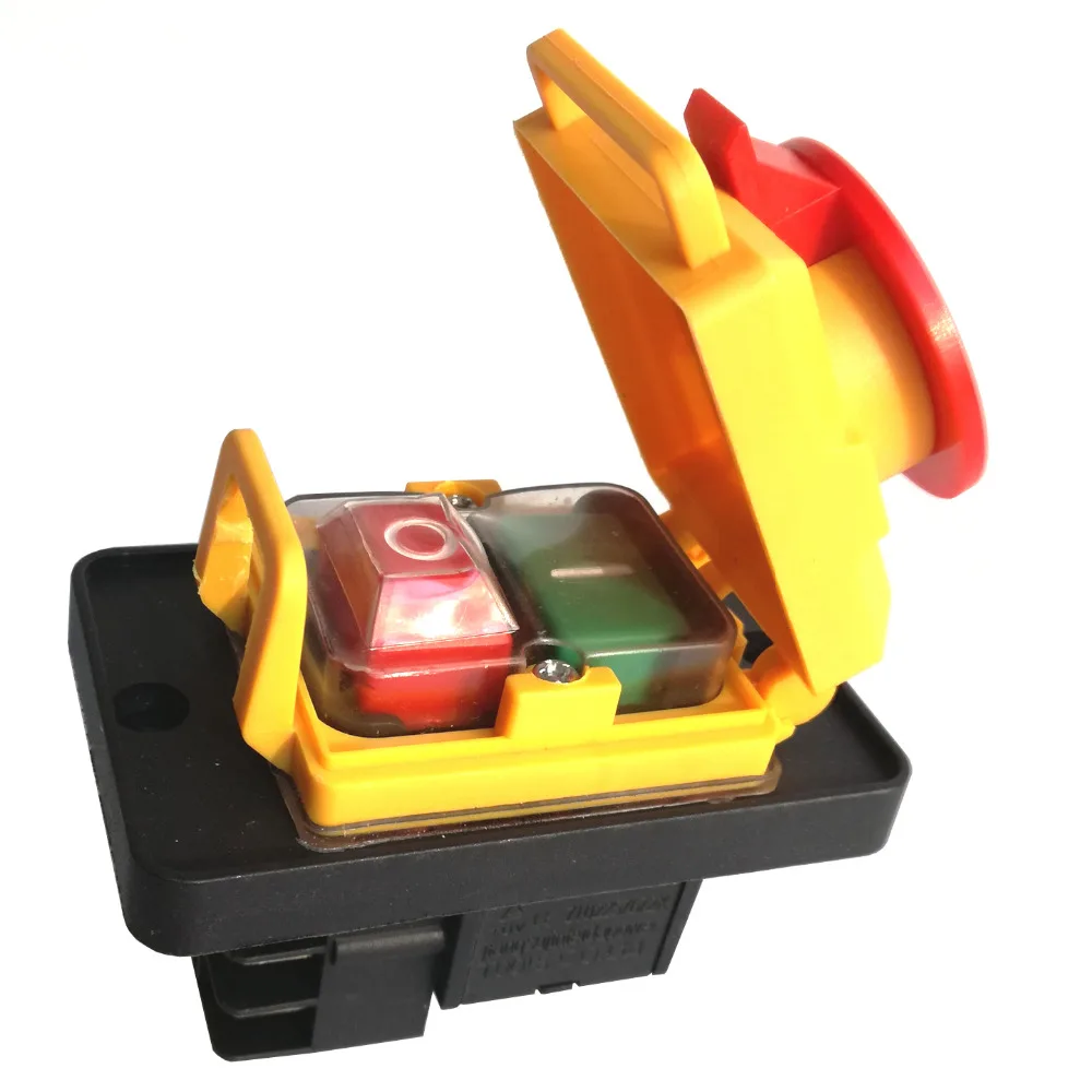 Industrial Waterproof KJD22 6pins IP54 250VAC 12(10)A 5E4 On Off Electromagnetic Pushbutton Power Switches for Wood Machine