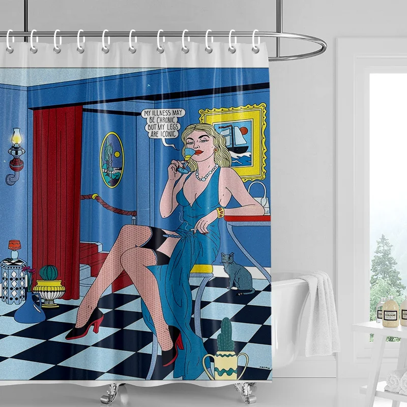 American INS wind shower curtain abstract illustration bathtub curtain hotel/SPA privacy partition curtain 180x 200cm 240 x180cm