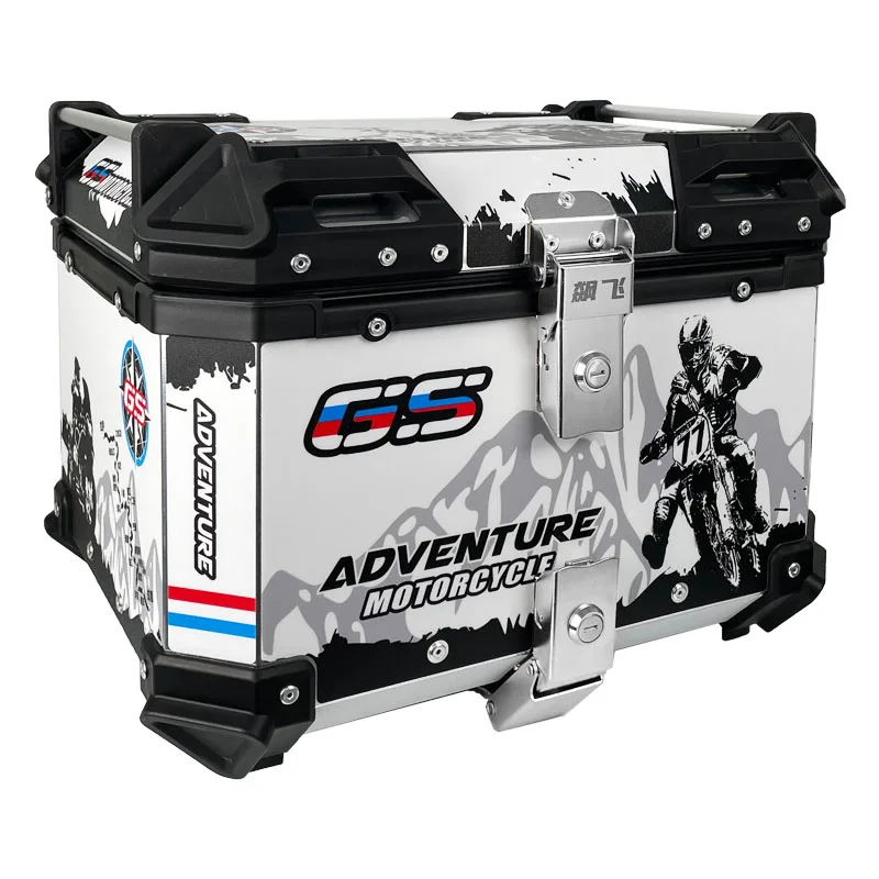 Waterproof Aluminum Alloy Motorcycle Tail Case 45L Capacity Top Box With Stylish Design 45L Sticker Style Tail Box