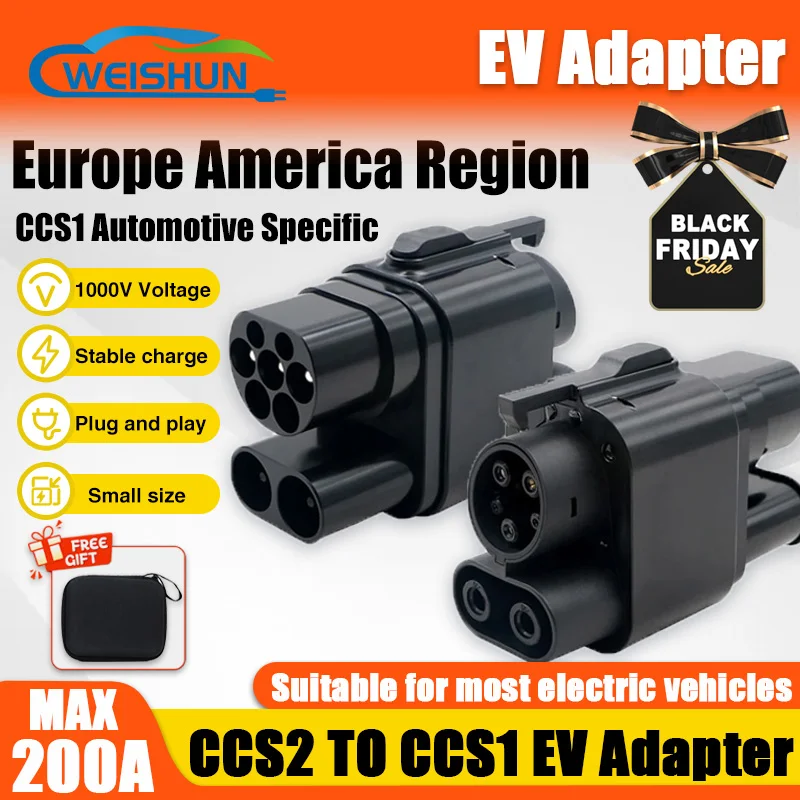 CCS2 To CCS1 DC EV Adaptor 200A Fast Charging Use for CCS1 DC Charge Port Cars High Speed Charging Converter 300V~1000V