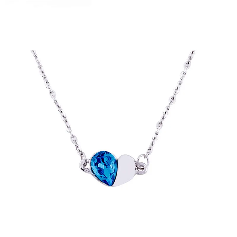 

Kitykiss alloy inlaid crystal stacking necklace sea blue love pendant jewelry style birthday gift