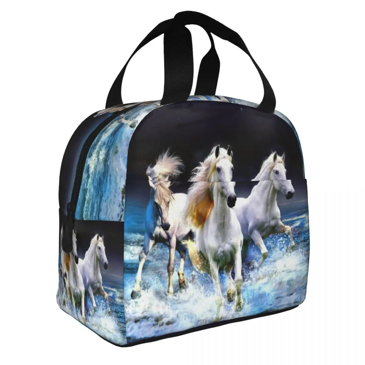 Classic Horse Running Painting Insulated Lunch Bag for Women Resuable Animal Hot Cold Lunch Tote Office Picnic Food Bento Box