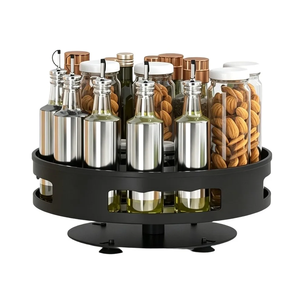 Metal Rotating Shelf for Efficient Storage of Spices Sauces and Snacks with Non Slip Stability and Clear Layout