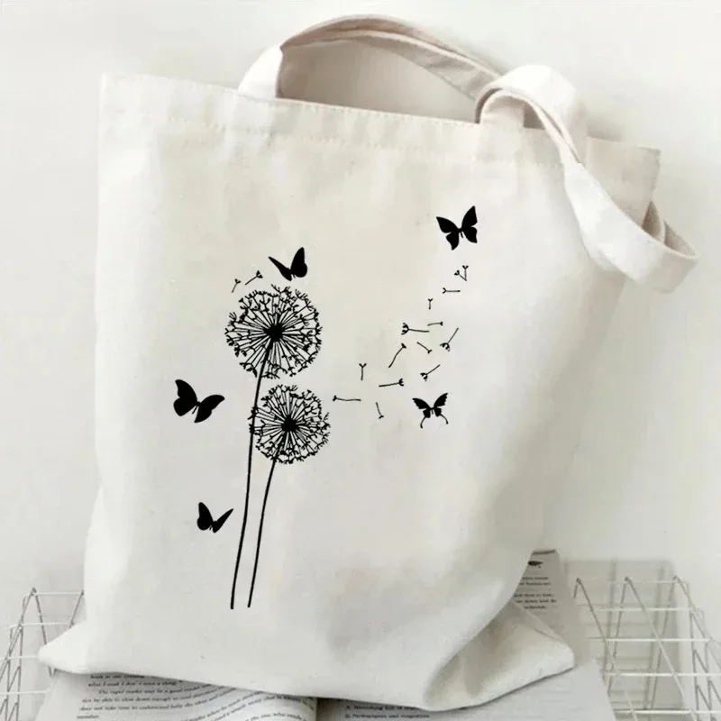 Bolso de mano de lona divertidocon flores silvestres خمر الفقرة موهير bolso de compras con flores y mariposasbolso esttico de #1