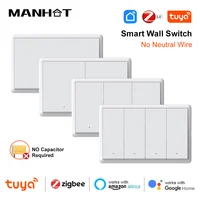 Tuya zigbee interruptor de luz de pared inteligente sin cable neutro No requiere condensador 1 2 3 4 Gang Control de voz funciona con Alexa Google Home
