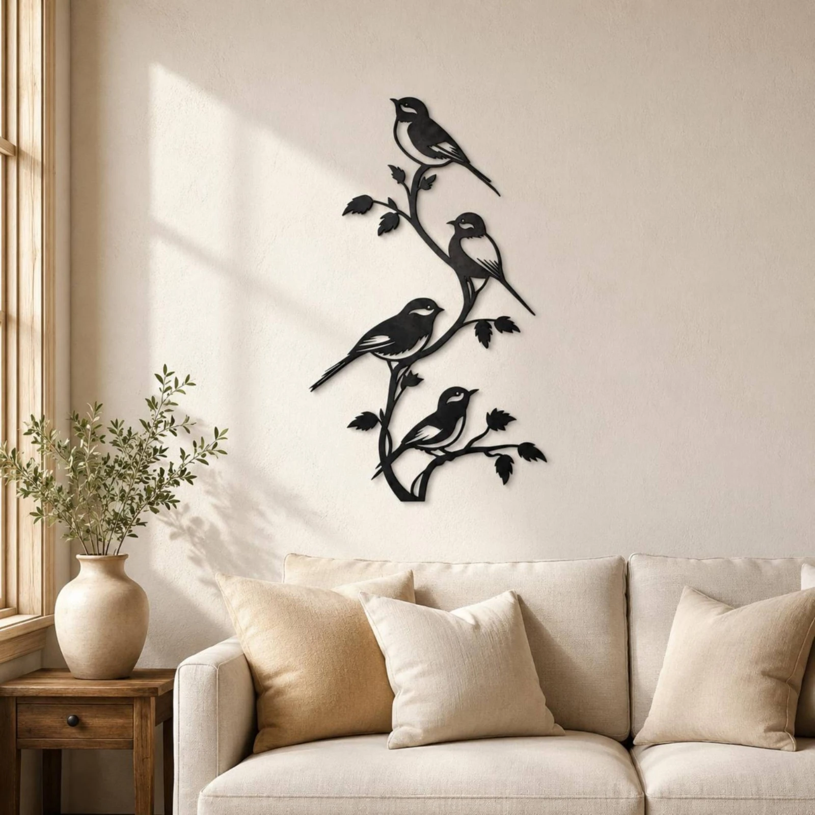 Bird and Foliage Wall Decoration Slim Outline Metal Bird Wall Art Openwork