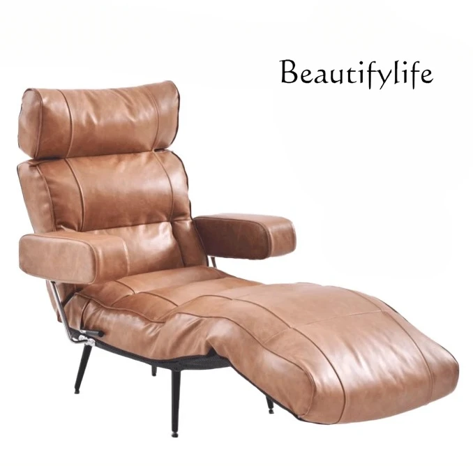 Court Luxury First Layer Cowhide Lazy Sofa Chaise Longue Living Room Bedroom Balcony Small Apartment