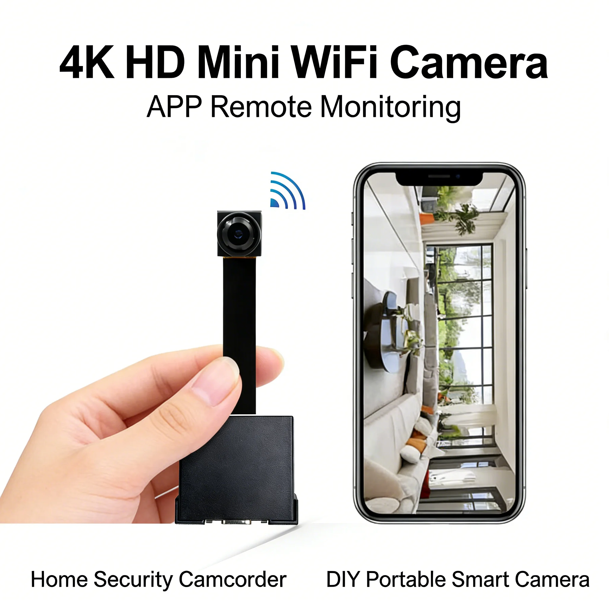 Upgraded Version 4K HD Mini WiFi Camera Supports Remote Viewing Motion Detection Home Nanny Style DIY Camera Supports SD Card