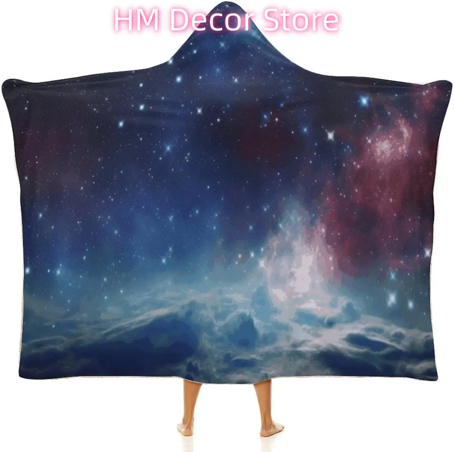Night Outer Space Wearable Hooded Blanket, Ultra Soft Arctic Velvet Cape Cloak Unisex - Cozy Wearable Blanket