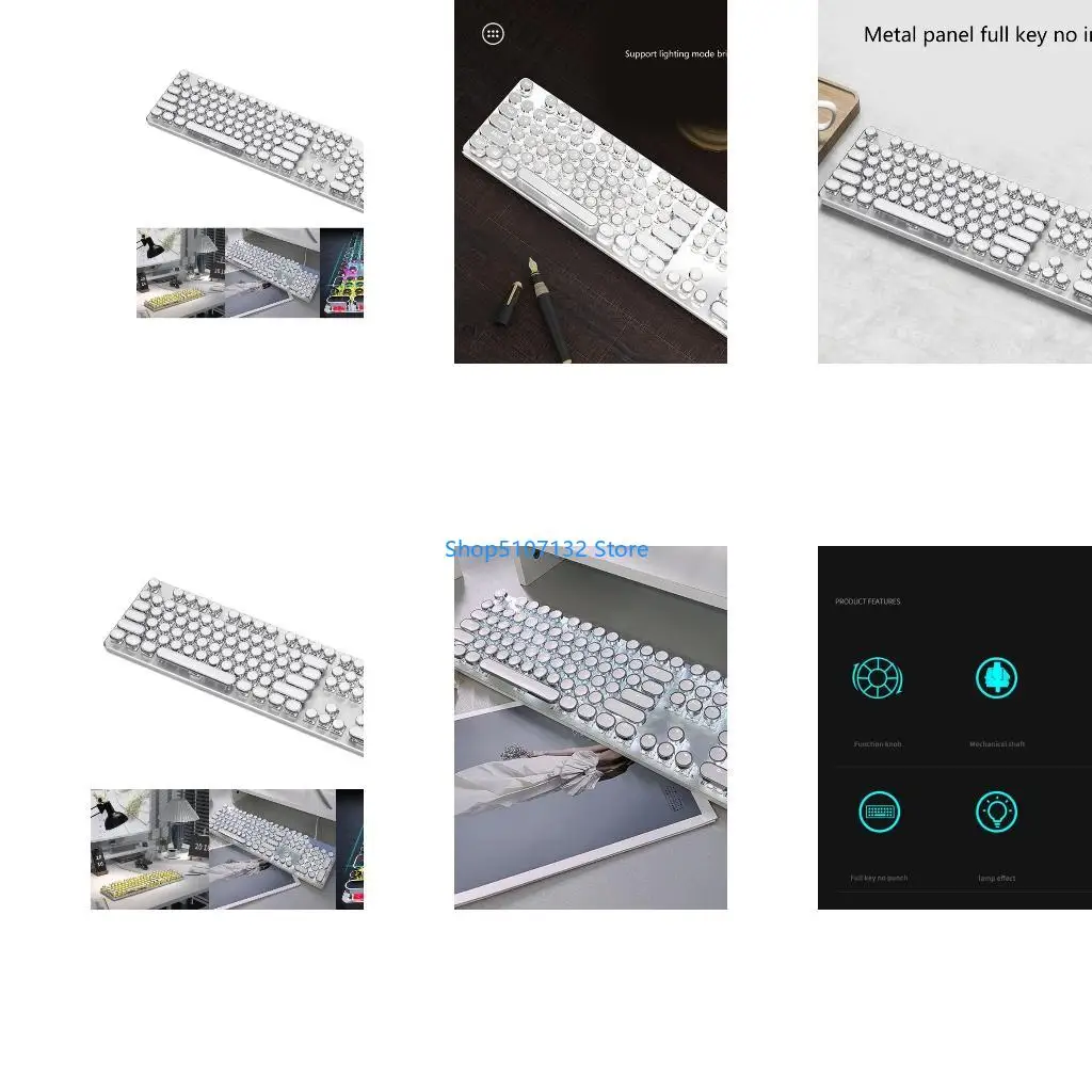 87HD Gaming Mechanical Keyboard SwitcheS White Backlit Round Retro Keycaps