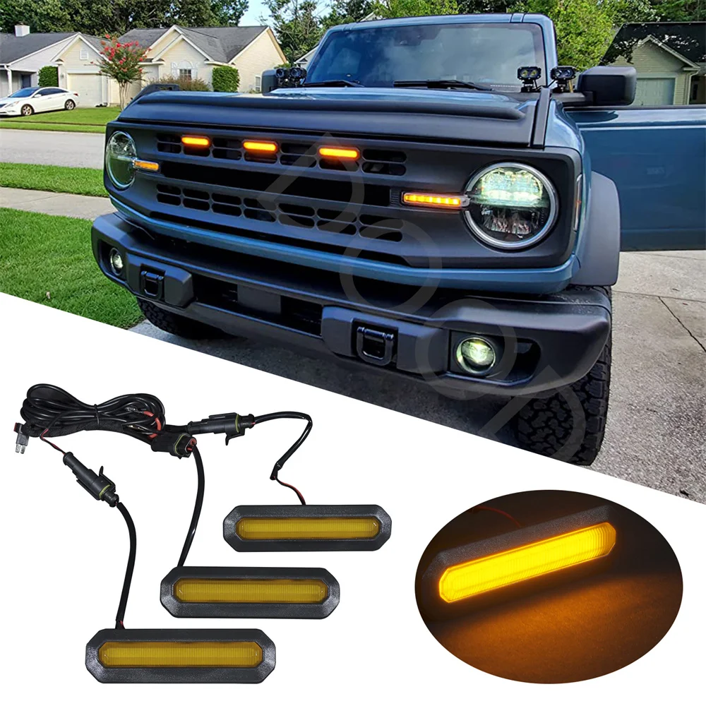 

Front Racing Grills Led Lights Fit For Ford Bronco 2021 2022 2023 Car Signal Lights