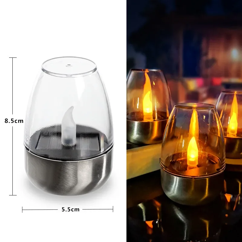 Imagem -04 - Velas Solares Led sem Chama Cintilação Pátio ao ar Livre Deck de Gramado de Aço Inoxidável Luzes Noturnas Decorativas Jardim Tealight