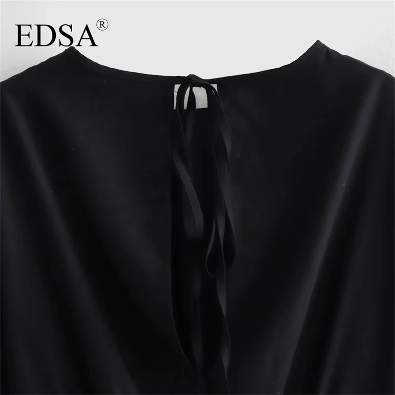 EDSA Women Black Embroidery Dress Long Sleeves High Waist A-Line Mini Dresses for Female Chic Streetwear