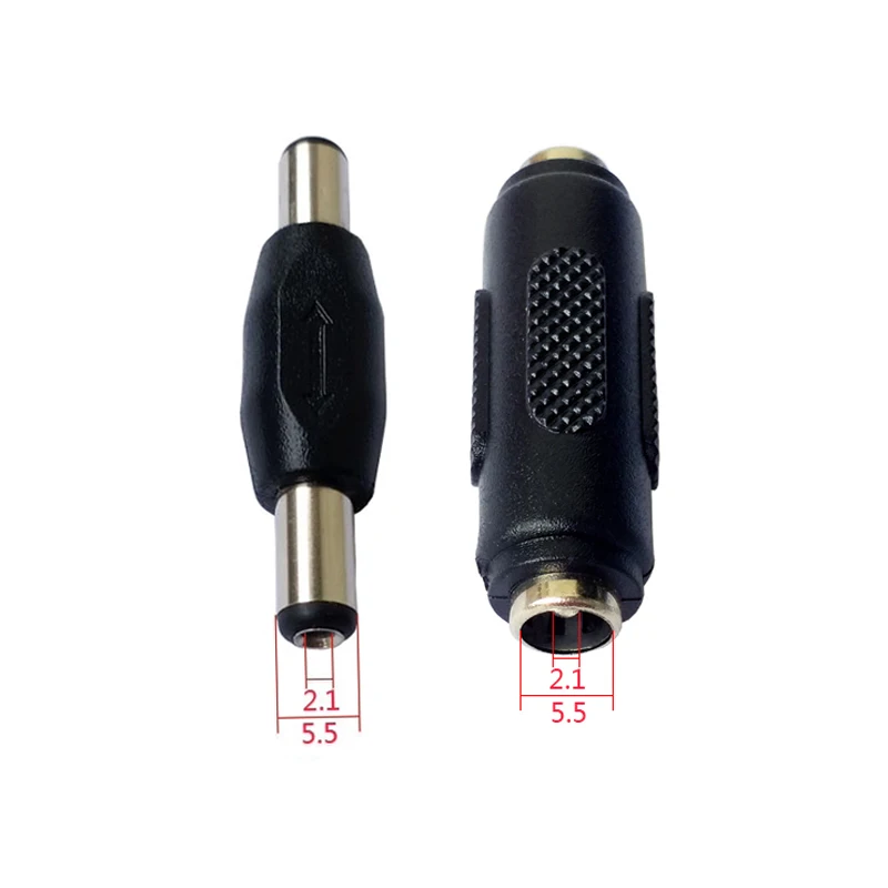 2pcs DC Conversion Head Jack Double Male to Male 5.5*2.1MM / 5.5X2.1mm Female to Female Panel Mounting Adapter Connector Plug