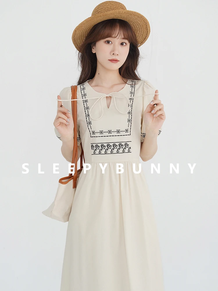 

French Style Short Sleeve Dress Women Summer Sweet Cottagecore Mini Dress Vintage Waist Slimming A-Line Dress Daily Picnic Look