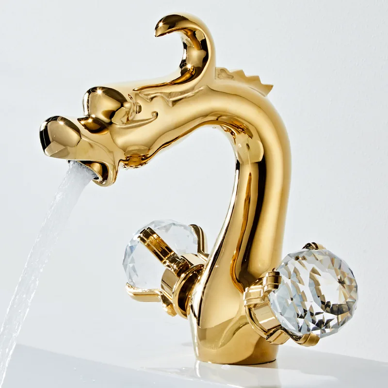 

European-style golden dragon-shaped faucet hotel luxury villa household all-copper washbasin washbasin hot and cold