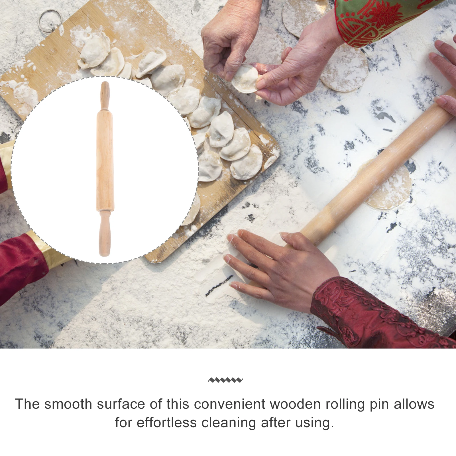 

Wooden Solid Wood Dough Roller Kitchen Tool Household Rod Smooth Surface Long Lasting Durability Store Conveniently