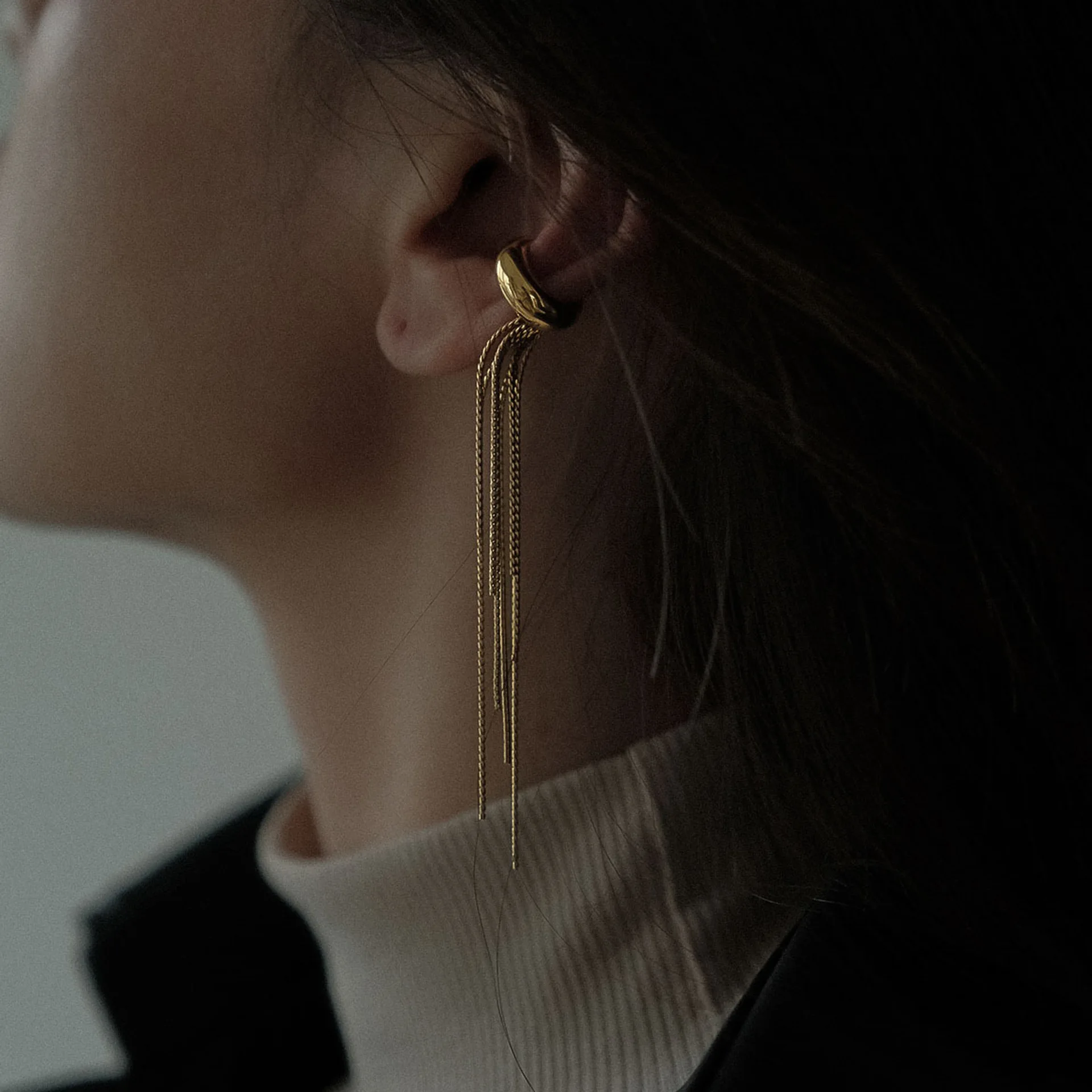 

Fashion Stainless Steel Long Tassel Ear Clip for Women 18K Gold Plated Smooth Small Earrings Trendy Waterproof Jewelry 2025 New