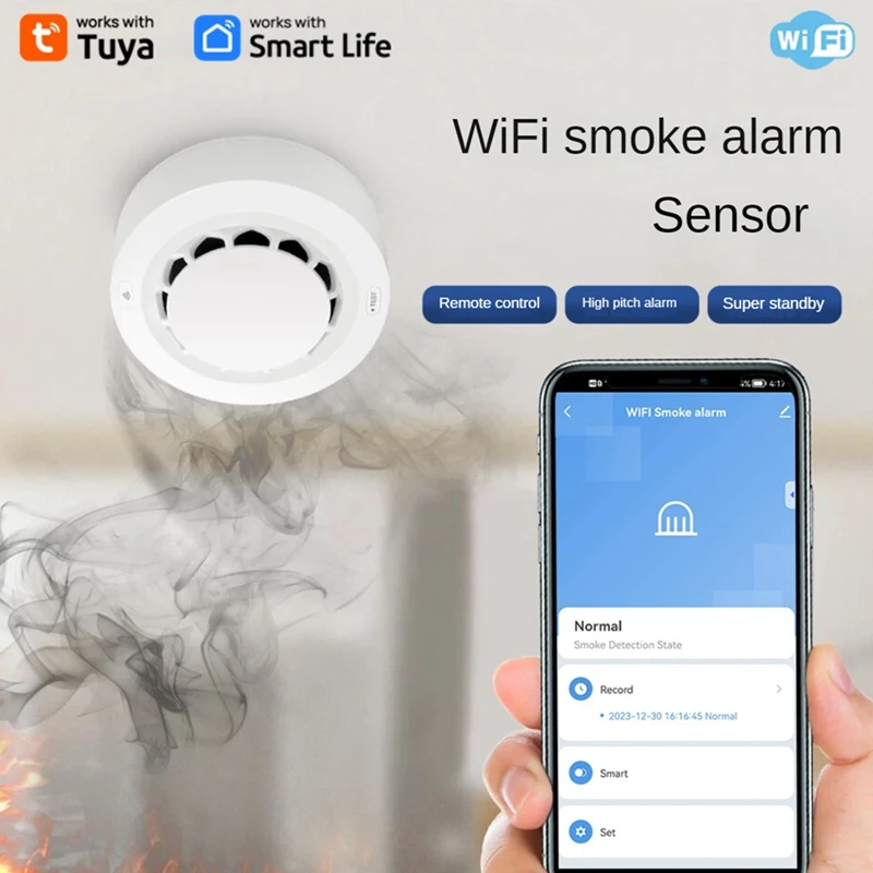 

2-In-1 Wireless Tuya Smoke Detector With Temperature Humidity Smoke Fire Alarm For Home Connect Alarm System Security Durable