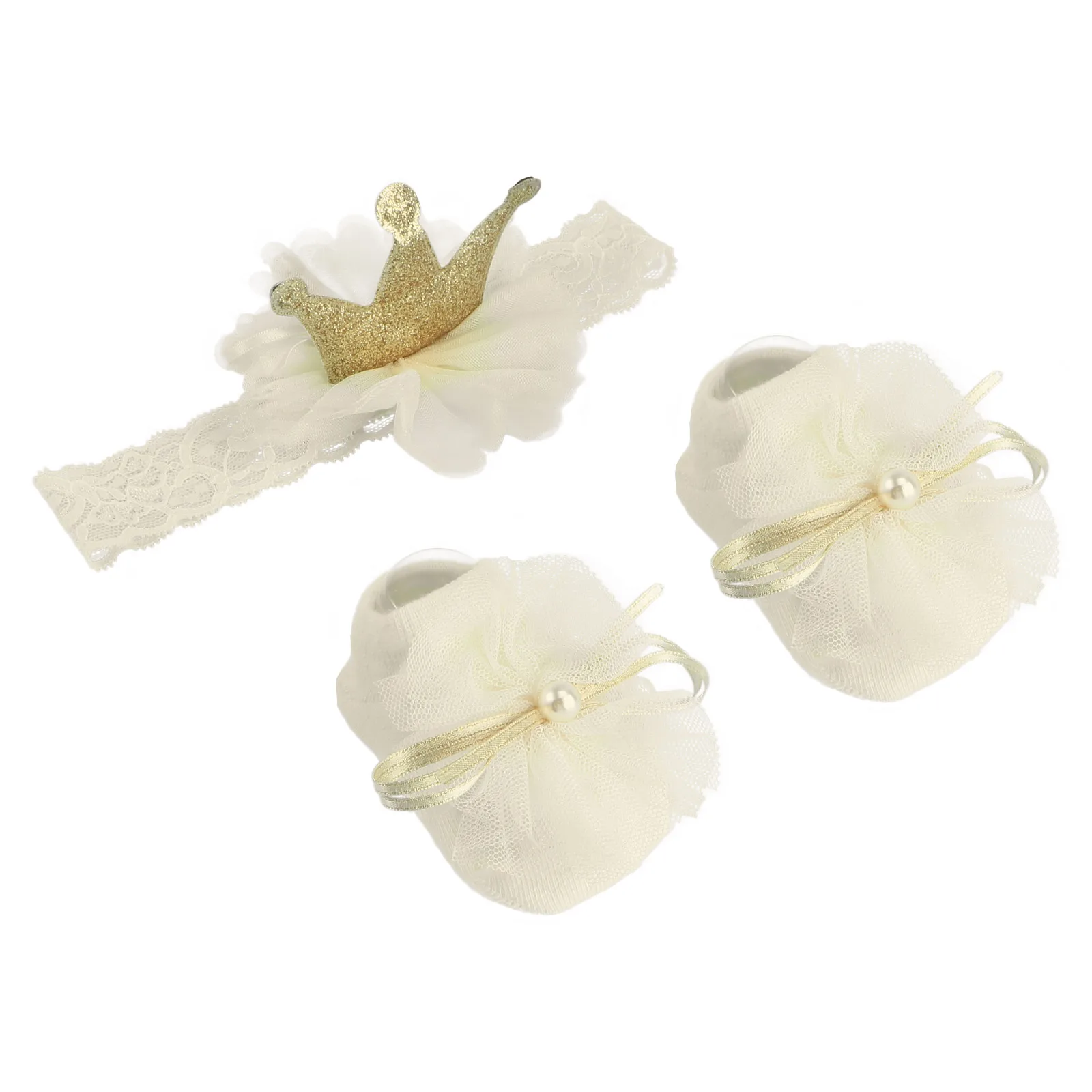 

Baby Socks Hairband Set Newborn Gifts Costume Headband Bowknot Crown Lace Elastic Breathable Comfortable Practical Protective