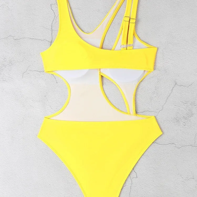 New Solid Color Waist-Revealing Irregular Design Beach Sports Swimsuit Bikini