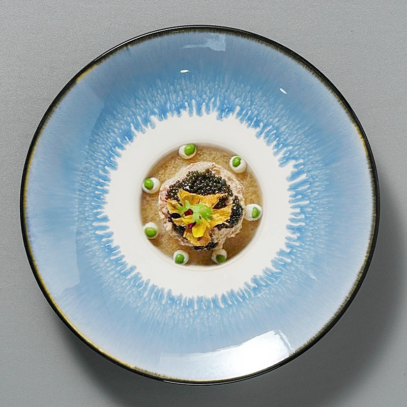 Round Shape Ceramic Dish, Food Tray, Sushi Plate, Business Use, Two Sorts Decoration, Finely Painted Steak Flat Tray, Tableware