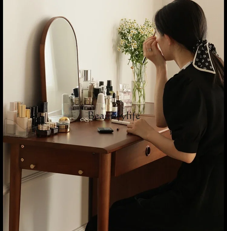 

yj21 Solid Wood Dressing Table Nordic Retro Japanese Style Makeup Table with Integrated Storage Cabinet