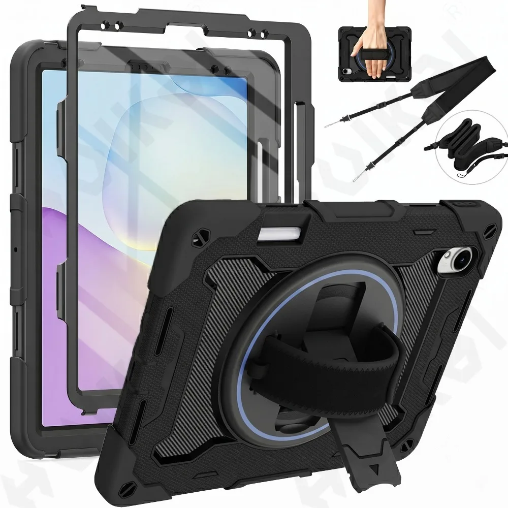Case For Huawei MatePad 11.5 2026 2025 Tablet Heavy Duty Shockproof Protective Rotating Stand Hand Strap and Pen Holder Black