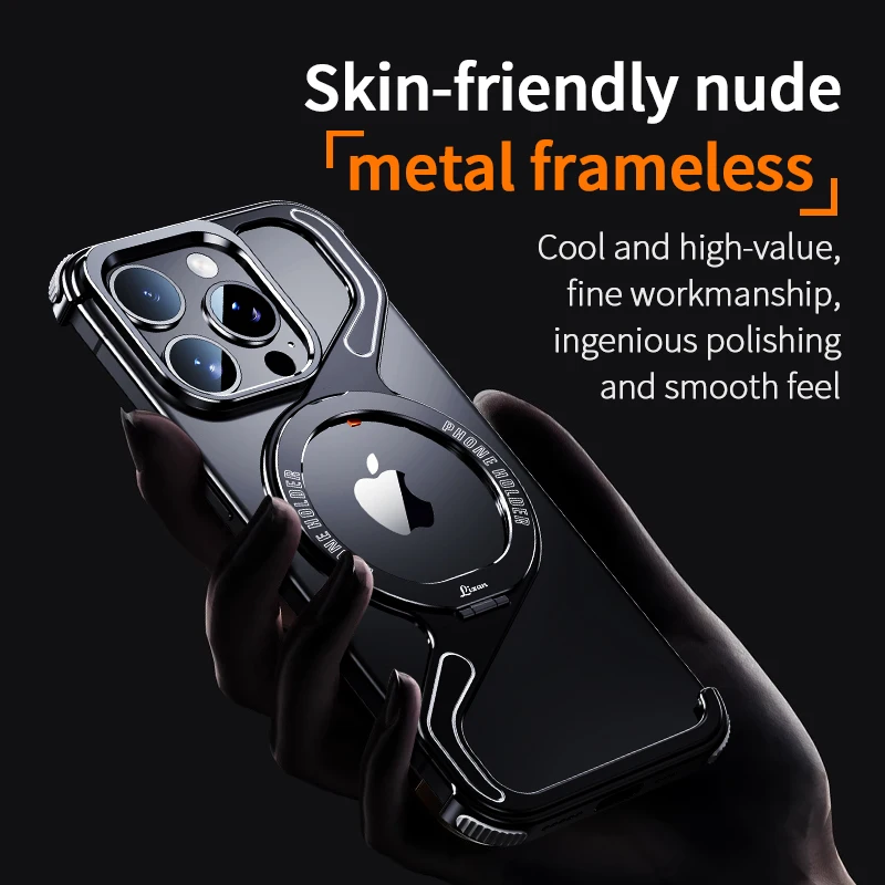 Magnetyczne metalowe etui na telefon z zatrzaskiem do iPhone 18 17 16 Pro Max, geometryczny uchwyt w kształcie litery Z, obudowa na telefon do iPhone 14 15 Pro Max — zdjęcie produktu 4