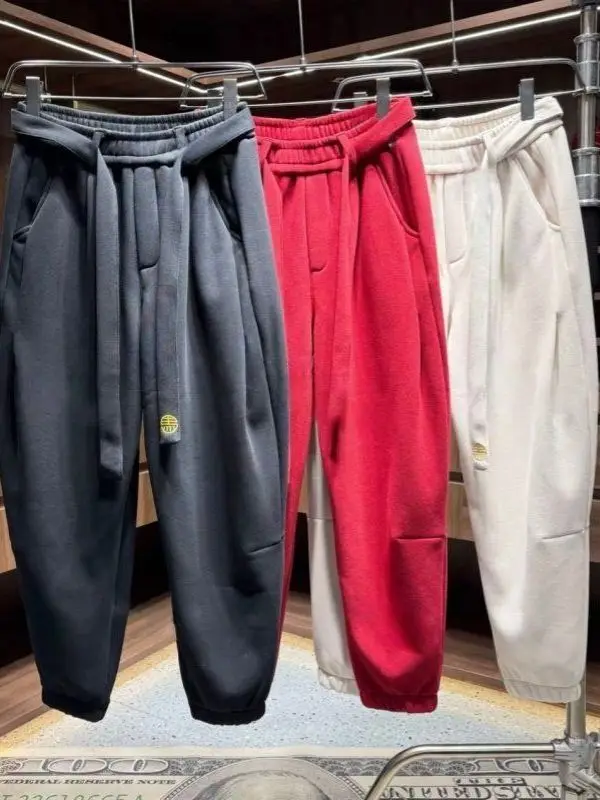 

Men's Fce Lined Joggers Loose Comfortable Spor Trousers Autumn Winter New Sle Versatile Warm Harlan Pants Multiple Colors