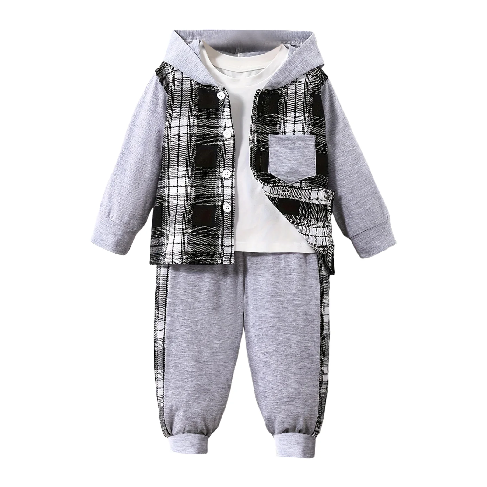 

Baby Boy Dress Set Boys Hooded Sweatshirt And Trousers Suit Comfortable Warm And Fashionable Plaid Boy Suit Gift Boy Infant