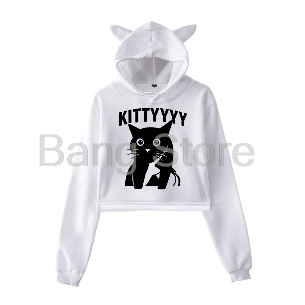 

Caseoh Kitty забавная толстовка с кошачьими ушками, женские толстовки с длинными рукавами, повседневная уличная одежда, укороченные топы