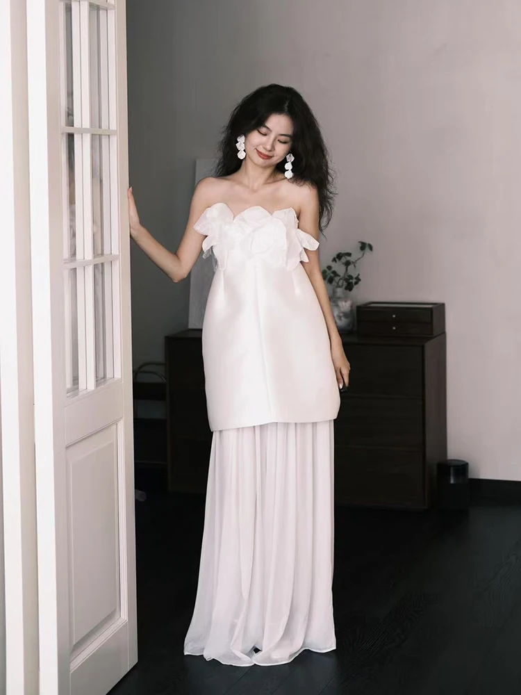 

Новое свадебное платье из атласа Sweet Sle 2026: Свадебное платье в лесном стиле с небольшим вырезом на груди, утренний халат, юбка для помолвки