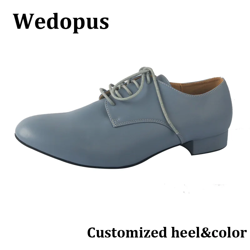

Customized Haze Blue Ballroom Dance Shoes for Men Soft Sole Lace-up Microfiber Dancing Shoes Indoor